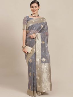 Sareemall - Women Silk Blend Grey Designer Saree with Unstitched Blouse