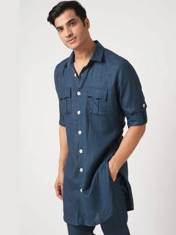 B Label - Navy Blue Double Pocket Ray Kurta