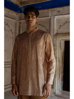 dash and dot - Brown Heritage Embroidered Longline Kurta
