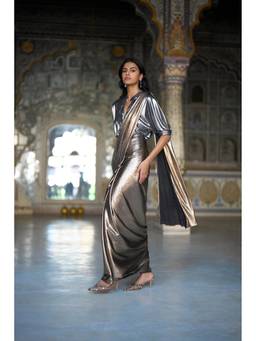 dash and dot - Copper Textured Lame Drape Saree With Shirt