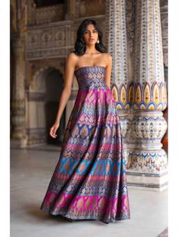 dash and dot - Multicolor Benares Brocade Ethnic Gown