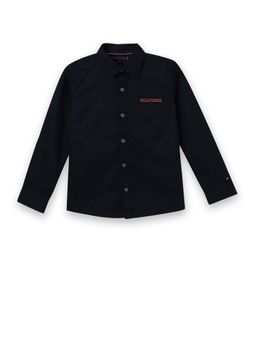 Tommy Hilfiger - Boys Black Solid Regular Fit Cotton Shirt