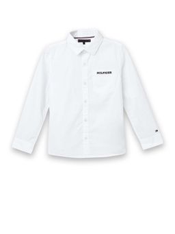 Tommy Hilfiger - Boys White Solid Regular Fit Cotton Shirt