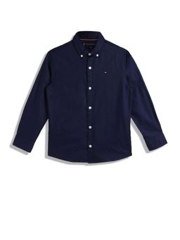 Tommy Hilfiger - Boys Navy Blue Logo Relaxed Fit Cotton Shirt
