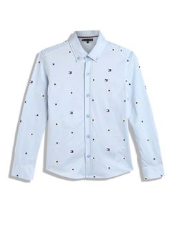 Tommy Hilfiger - Boys Blue Logo Regular Fit Cotton Shirt