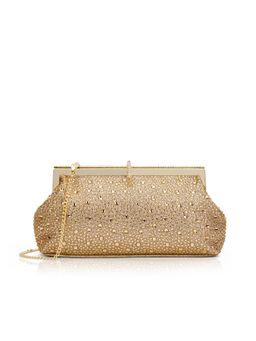 Lavie Signature - Madeira Womens Beads Frame Clutch With Detachable Strap - Gold (S)