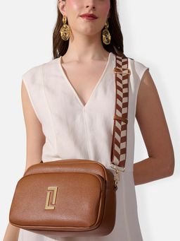 Lavie Luxe - Women Soft Sophie 2-Compartment Sling Bag With Detachable Strap Bag - Tan (L)