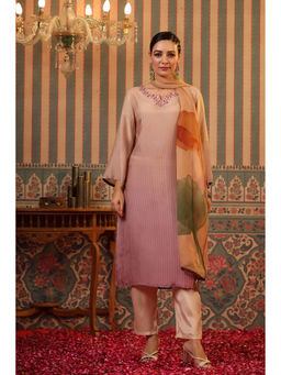 Scakhi - Lavender Muslin Silk Ombre Stripes Pakistani Kurta with Pant & Dupatta (Set of 3)