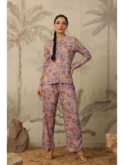 Scakhi - Lavender Rayon Floral Print Shirt with Palazzo (Set of 2)