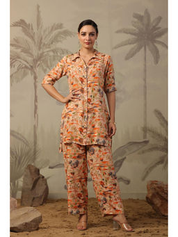 Scakhi - Peach Rayon Abstract Floral Print Shirt with Palazzo (Set of 2)