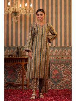 Scakhi - Green Rayon Foil Print Pakistani Kurta with Palazzo (Set of 2)