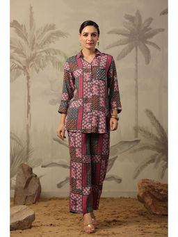 Scakhi - Mauve Muslin Silk Printed Shirt with Palazzo (Set of 2)