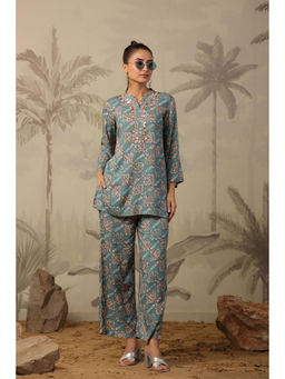 Scakhi - Green Rayon Printed Tunic with Palazzo (Set of 2)