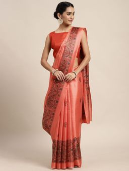 Odette - Khadi Silk Peach Printed Saree with Unstitched Blouse