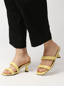 Twenty Dresses by Nykaa Fashion - Yellow Solid Dual Strap Square Toe Block Heels