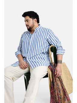 Snitch - Blue Stripes Cotton Regular Fit Shirt