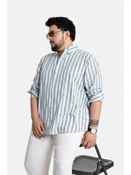 Snitch - Green Stripes Cotton Regular Fit Shirt