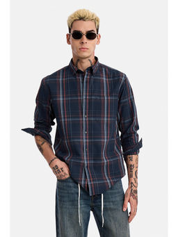 Snitch - Navy Blue Checks Cotton Regular Fit Shirt