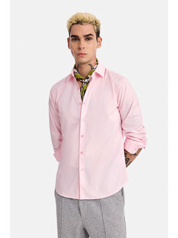 Snitch - Pink Solid Cotton Blend Slim Fit Shirt