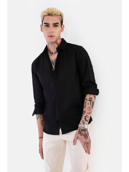 Snitch - Black Solid Cotton Blend Slim Fit Shirt