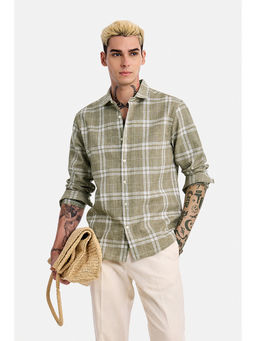 Snitch - Olive Checks Polyester Blend Regular Fit Shirt