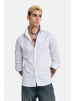 Snitch - Blue Solid Cotton Blend Slim Fit Shirt