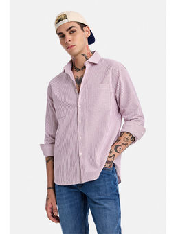 Snitch - Maroon Stripes Cotton Regular Fit Shirt