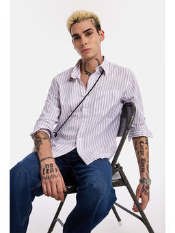 Snitch - Purple Stripes Cotton Blend Regular Fit Shirt