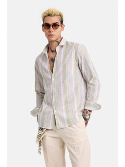 Snitch - White Stripes Cotton Blend Regular Fit Shirt