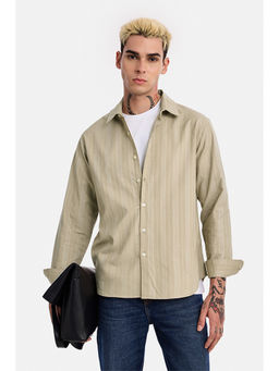 Snitch - Cream Stripes Cotton Regular Fit Shirt