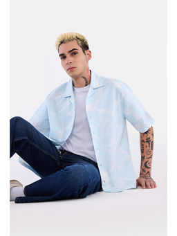 Snitch - Blue Abstract Cotton Boxy Fit Shirt
