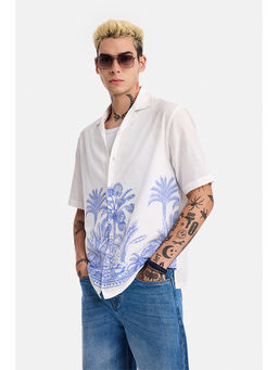 Snitch - Blue Abstract Cotton Boxy Fit Shirt