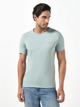 Guess - Grey Solid Cotton Blend Slim Fit T-Shirt