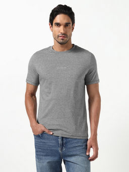 Guess - Grey Solid Pure Cotton Regular Fit T-Shirt