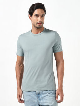 Guess - Grey Solid Pure Cotton Slim Fit T-Shirt