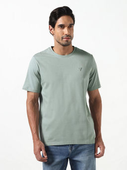 Guess - Grey Solid Pure Cotton Regular Fit T-Shirt
