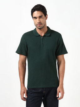 Guess - Green Stripes Viscose Rayon Regular Fit Polo T-Shirt