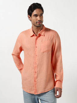 Guess - Orange Solid Linen Regular Fit Shirt
