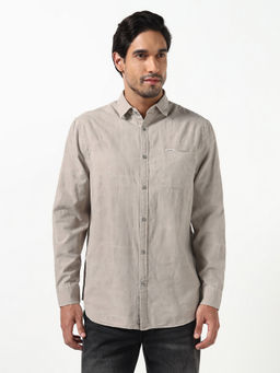 Guess - Khaki Solid Pure Cotton Regular Fit Shirt