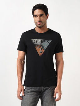 Guess - Black Printed Cotton Blend Slim Fit T-Shirt