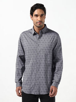 Guess - Blue Printed Cotton Regular Fit Shirt