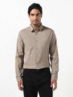 Guess - Taupe Printed Cotton Regular Fit Shirt