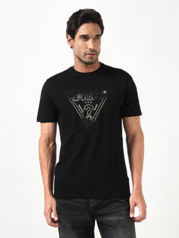 Guess - Black Printed Cotton Blend Slim Fit T-Shirt