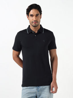 Guess - Navy Blue Solid Cotton Blend Slim Fit Polo T-Shirt
