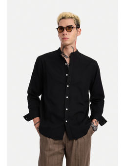 Snitch - Black Solid Cotton Regular Fit Shirt