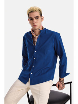 Snitch - Blue Solid Cotton Regular Fit Shirt