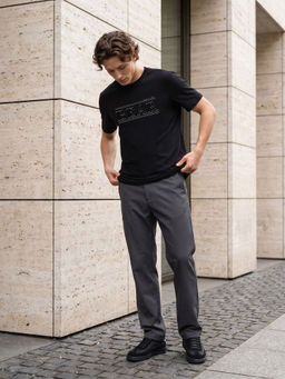 The Bear House - Black Solid Cotton Regular Fit T-Shirt