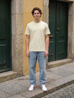 The Bear House - Beige Solid Cotton Regular Fit T-Shirt