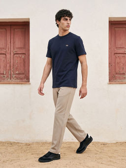 The Bear House - Navy Blue Solid Cotton Regular Fit T-Shirt