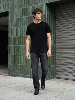 The Bear House - Black Solid Cotton Regular Fit T-Shirt